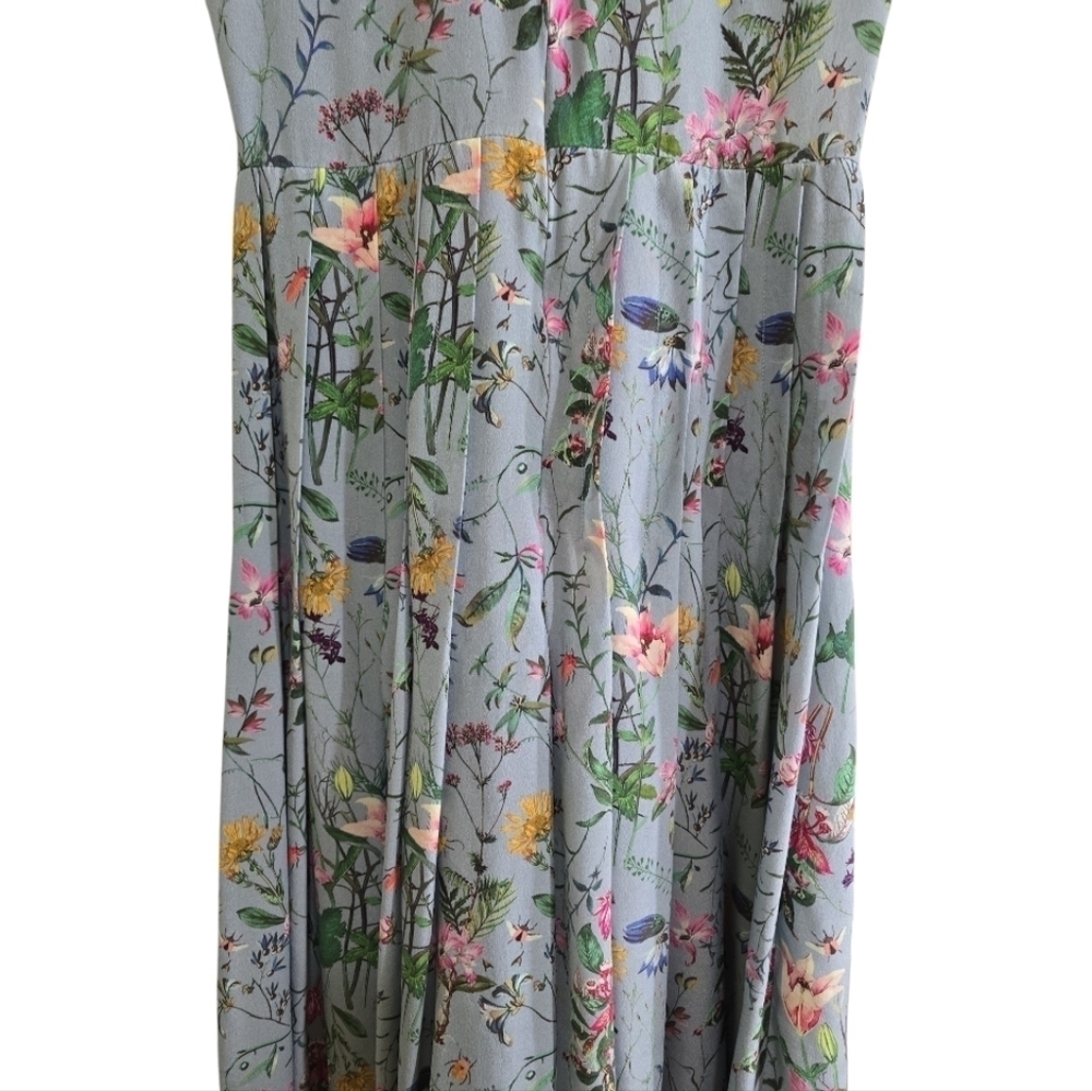The Kooples Silk Folkloric Print Midi Dress XS Light Blue Floral Pleated Skirt - Picture 10 of 12